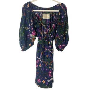 Daughters of the Revolution Navy Blue Bohemian Floral Puff Sleeve Mini Dress